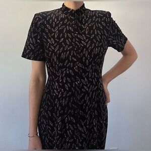 Vintage Black Leaf Pattern Dress, Anothet Thyme, size 10